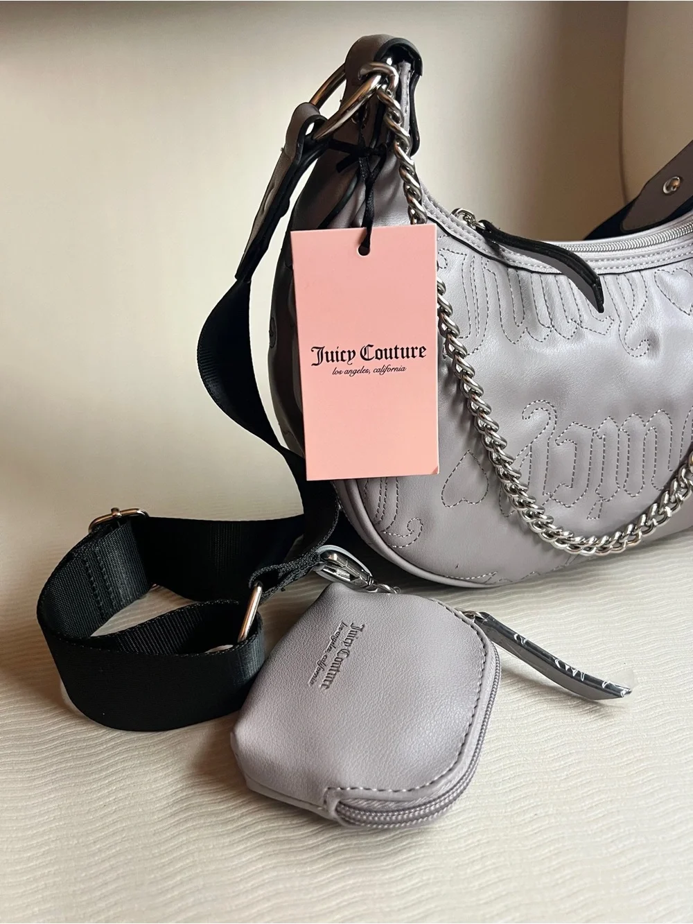 Juicy Couture Quilted Puff Half Moon Crossbody – Grey NWT